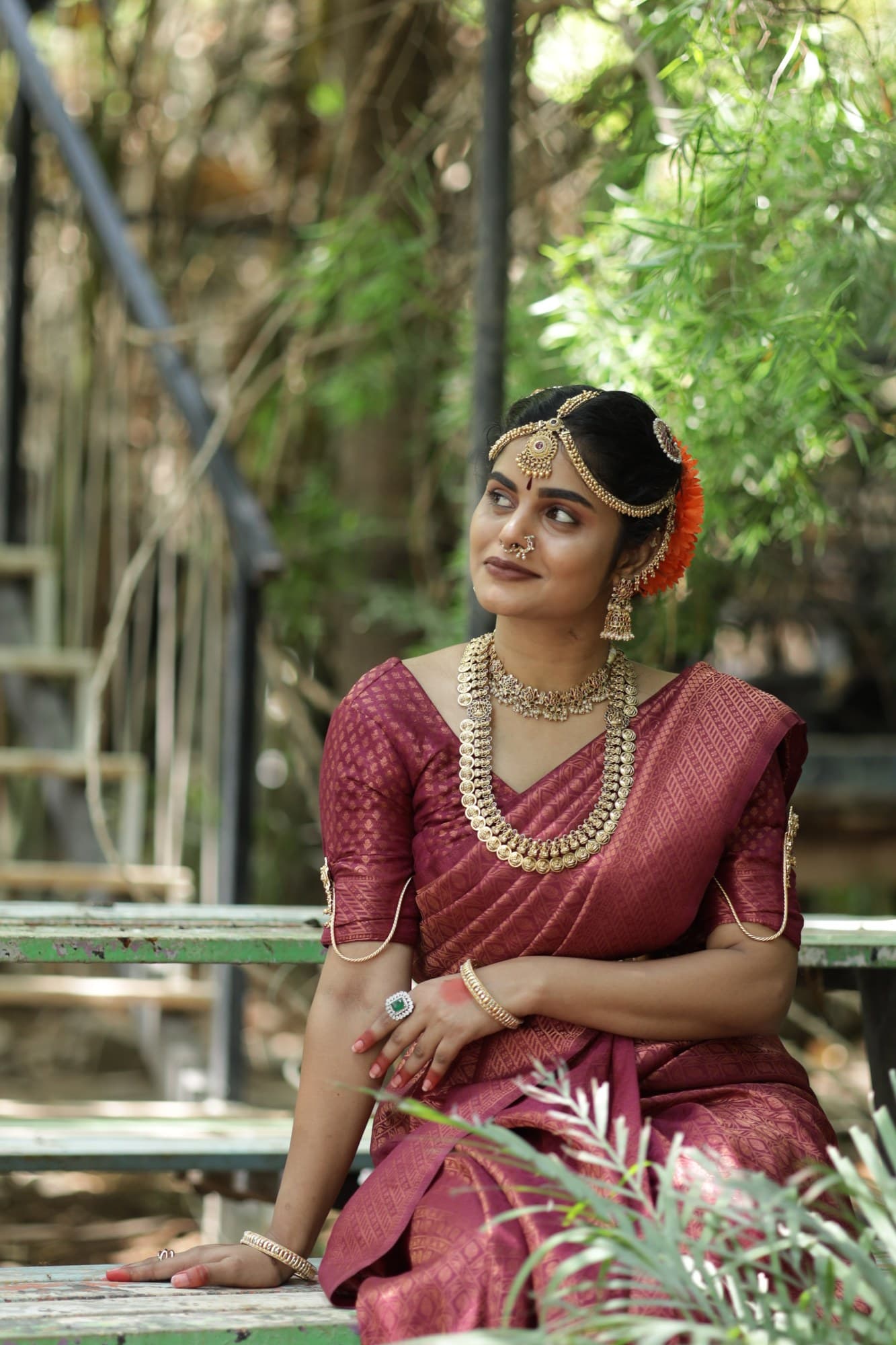 Maroon Silk Temple Bridal Styling