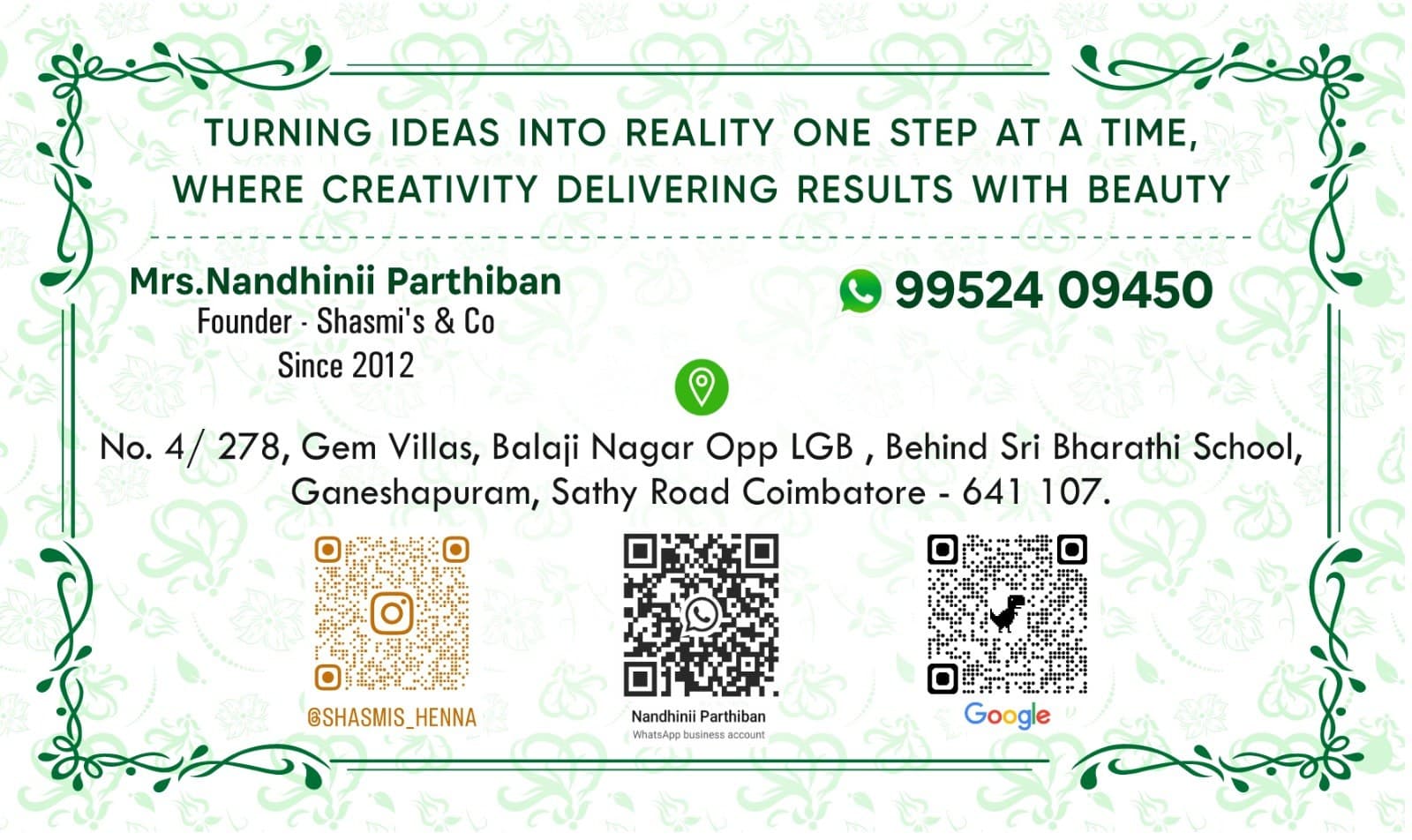 Shasmi's Official Business Card